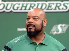 Stephen McAdoo was introduced as the Saskatchewan Roughriders' new offensive co-ordinator and assistant head coach on Wednesday.