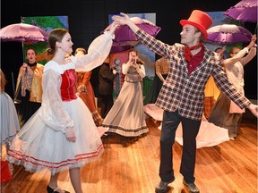 Sydney Sulymka (left) as Mary Poppins and Viktor Fries as Bert are part of the cast of Mary Poppins at  Greenall High School in Balgonie,