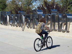 A student on campus at the University of Regina in September.