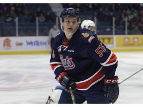 Defenceman Liam Schioler, shown Friday  in his WHL debut against the Saskatoon Blades, left a nice impression in his first weekend with the Regina Pats.