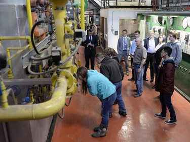 Students from the Prairie South School Division on a visit to the Legislative Powerhouse Building, one of the oldest boiler systems in the province.