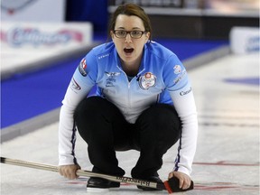 Val Sweeting, shown here during a game Dec. 5, 2015 in Grande Prairie, Alta., has reached the playoff round at the Meridian Canadian Open in Yorkton.