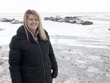 Amanda Jacek-Flaman and her husband Russell (not pictured) own the land on which the Winter Rally X race is held, south of Regina, Sask. on Sunday January 24, 2016. The group plans to run winter races until March.