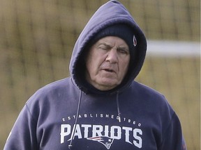New England Patriots head coach Bill Belichick, shown here during a practice Tuesday, is sporting an unexplained shiner. You've heard of Spygate? This is Eyegate.