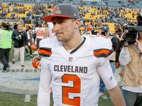 Cleveland Browns quarterback Johnny Manziel, shown here after a game on Nov. 15, 2015, apparently had an identity crisis last weekend in Las Vegas.
