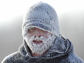 While most people didn't want to leave their homes on Sunday due to the extreme cold, Adam Kostiuk of Regina finished the Hypothermic Half Marathon in 20th place with a time of 1:54:27.  Moose Jaw's Simon Dutton won in 1:35:17. The race took place around a very frosty Wascana Centre.

(SPORTS - REGINA SASK - Feb. 20, 2011 -  While most people did not want to leave their homes on Sunday due to the extreme cold, Adam Kostiuk of Regina finished the Hypothermic Half Marathon in 20th place with a time of 1:54:27.  The race took place around a very frosty Wascana Centre.  TROY FLEECE/Leader-Post)