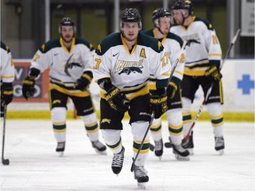 University of Regina Cougars forward Cody Fowlie (centre) , shown here during a game on Jan. 16, recently was named the team's captain.