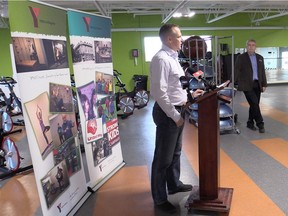 Dr. Mark Lemstra speaks at the Healthy Weights Initiative news conference at the east YMCA on Friday.