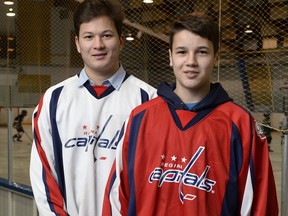 Dani Boudnikov, left, and his brother Michael, right, of the South Saskatchewan Minor Hockey League's Regina Capitals are about to represent their former home country, Israel, internationally.