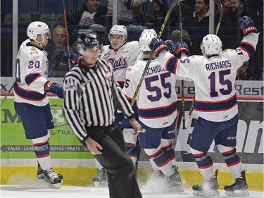 Regina Pats forward Jared McAmmond (#21) celebrates a goal on the Prince Albert Raiders during a game held at the Brandt Centre in Regina on Sunday January 3, 2016.