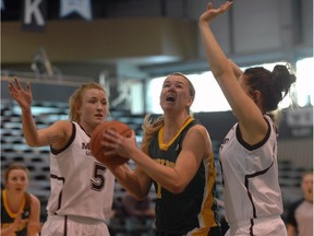 University of Regina forward Charlotte Kot, shown here during a game last season against the MacEwan Griffins, helped the Cougars sweep the Manitoba Bisons on the weekend.
