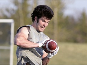Former University of Regina Rams receiver Addison Richards, shown here during a workout in Regina last year, is looking forward to having Weston Dressler as a teammate with the CFL's Winnipeg Blue Bombers.
