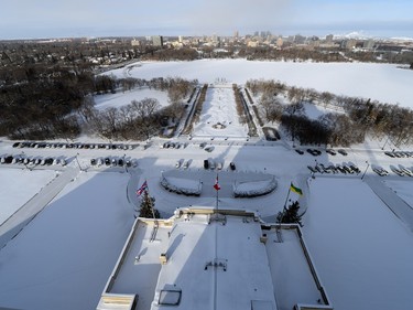 A look at the progress inside the weather sealing wrap around the dome of the Legislative Building in Regina on Friday.