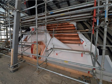 A look at the progress inside the weather sealing wrap around the dome of the Legislative Building in Regina on Friday.