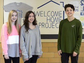 Hannah Perkins, from left, Sheren Jahanpour and Duncan Willis are a few students taking part in the Welcome Home Project as part of the Leadership 20/30 class at Sheldon-Williams Collegiate.