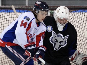 Braydon Delorme, 14, of the Extreme Hockey Regina Capitals, shown in a file photo, had two goals and an assist in Saturday's 5-1 home-ice victory over the Saskatoon Contacts.