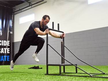 Former Saskatchewan Roughriders receiver Weston Dressler during a workout at Level 10 Performance Compound in Regina on January 25, 2016.