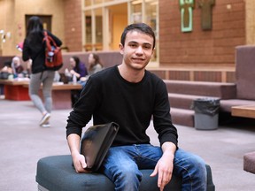 Syrian refugee Usama Ahmad during his break between ESL classes at the University of Regina.  Ahmad is originally from Damascus and all of his family are currently living in the mountains in Lebanon since the refugee camps are too full.