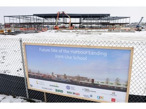 Construction continues on the Harbour Landing joint-use school in Regina on Wednesday.