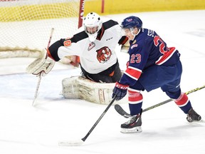 Sam Steel of the Regina Pats, shown scoring a goal against the Medicine Hat Tigers earlier this season, is 29th in NHL Central Scouting's mid-term rankings of North American-based prospects for the 2016 NHL draft.