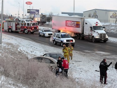 Police, Fire, and EMS respond to the scene of a three car collision on Ring road near Ross Ave. Wednesday morning.