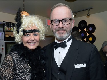 Lori Romanoski, from National Advertising Benevolent Society board of directors, and Bell Media's Dave Fisher  at the screening of the winners of the 62nd International Advertising Festival in Regina on Friday night.