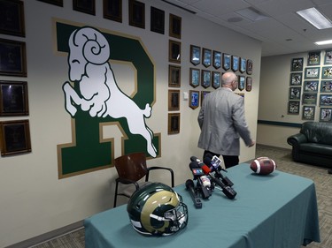 University of Regina  Rams head coach Mike Gibson, who is joining the CFL's Edmonton Eskimos as offensive line coach and run game co-ordinator spoke to the media about his sudden resignation.