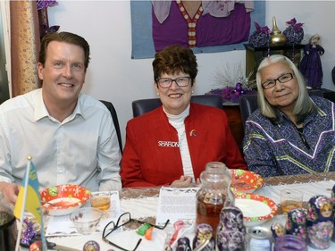 Mayor Michael Fougere, Sharon Pepin and Lorna Standingready.