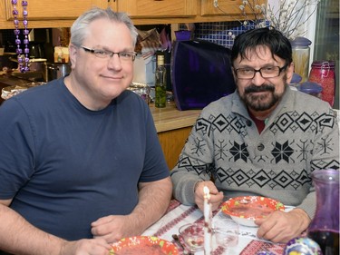 Darin Milo (left) and Brian Sklar enjoy the borscht.