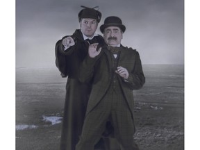 The Hound of the Baskervilles is being performed at Globe Theatre Jan. 21 to Feb. 7. Kevin Kruchkywich plays Sherlock Holmes and others, and Michael Spencer-Davis plays Dr. John Watson and others.