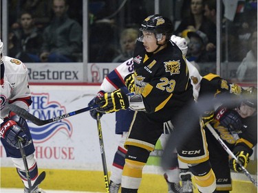 Brandon Wheat Kings forward Tim McGauley (23) during a game held at the Brandt Centre in Regina on Saturday Feb. 13, 2016.