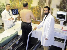 Cardiologist Dr. Wadea Tarhuni conducts a stress test.