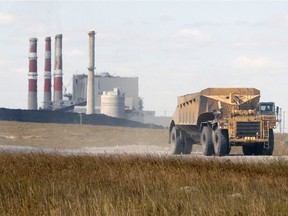 A coal truck leaving the Boundary Dam power plant facility in Estevan in 2012.