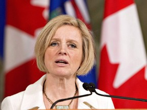 Alberta Premier Rachel Notley speaks to media after meeting with Prime Minister Justin Trudeau in Edmonton on Feb. 3.