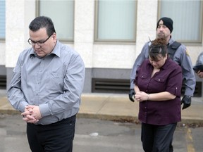 Kevin Goforth, left, and Tammy Goforth, right, are led away from the Court of Queen's Bench in Regina on Feb. 6. Tammy Goforth was found guilty of second-degree murder in the death of a four-year-old girl, while her husband Kevin Goforth was convicted of manslaughter.