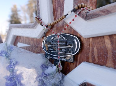 The grave marker for Dayne Fontaine at the cemetery in La Loche  on Tuesday.  Dayne was one of four killed in a shooting on Jan. 22nd in La Loche.