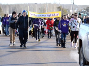Community members take part in the Reclaiming Our School walk in La Loche  on Feb. 24, 2016.