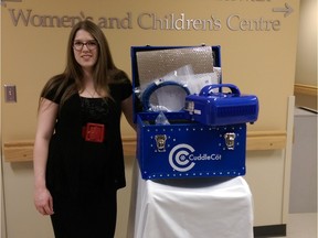 Cora Farrow poses with the CuddleCot she donated to the Swift Current Cypress Regional Hospital on Feb. 14, 2016.