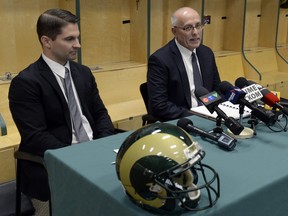 University of Regina acting athletic director Curtis Atkinson, shown here introducing Mike Gibson as the Rams' head coach on Dec. 29, 2014, is heading the search for Gibson's replacement.