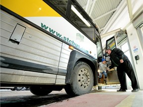 An STC bus arrives from Saskatoon at the Regina bus depot in downtown Regina in 2013.