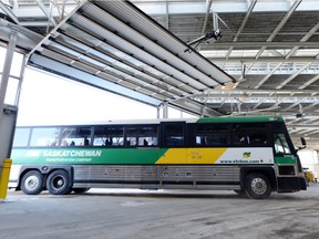 An STC bus arrives at the Regina bus depot in downtown Regina on April 9, 2013.