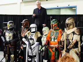 Jeremy Bulloch who played Boba Fett checking out other Boba Fetts at Fan Expo Regina 2015 held at Evraz Place on April 25 and 26 in Regina.