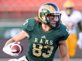 University of Regina Rams receiver Riley Wilson, shown here during a game in 2014, has been invited to the CFL regional combine in Edmonton along with teammate Mason Rossler.