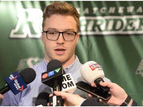 Dylan Ainsworth met with the media on Tuesday after re-signing with the Riders