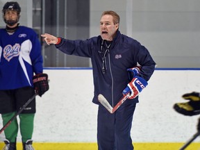 Regina Pat Canadians head coach Darrin McKechnie running the  Canadians' practice in Regina on September 08, 2015.