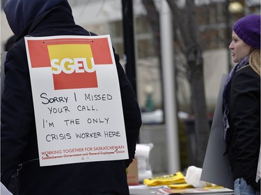 Members of the Saskatchewan Government Employees Union were out picketing Mobile Crisis Services on 11th Ave. Wednesday.