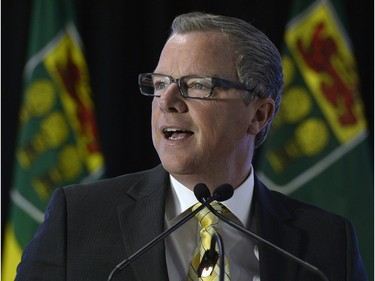 Premier Brad Wall speaks at the annual bear pit session with cabinet ministers and the Premier takes place  at SUMA, the Saskatchewan Urban Municipalities Association convention Wednesday.