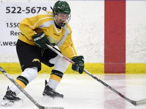 University of Regina Cougars rookie forward Jaycee Magwood, shown here during a practice in November, is prepared for her first foray into the Canada West women's hockey playoffs.