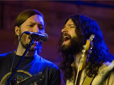 Sam Corbett, left, and Ryan Gullen, of the Sheepdogs, perform at Village Guitar and Amp on Saturday, February 13th, 2016.