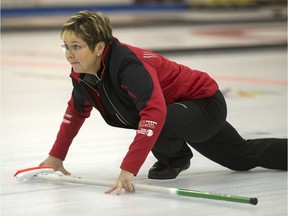 Sherry Anderson, shown here during a bonspiel in Saskatoon in November, won the provincial mixed doubles curling championship with Dustin Kalthoff on Sunday at the Tartan Curling Club.
